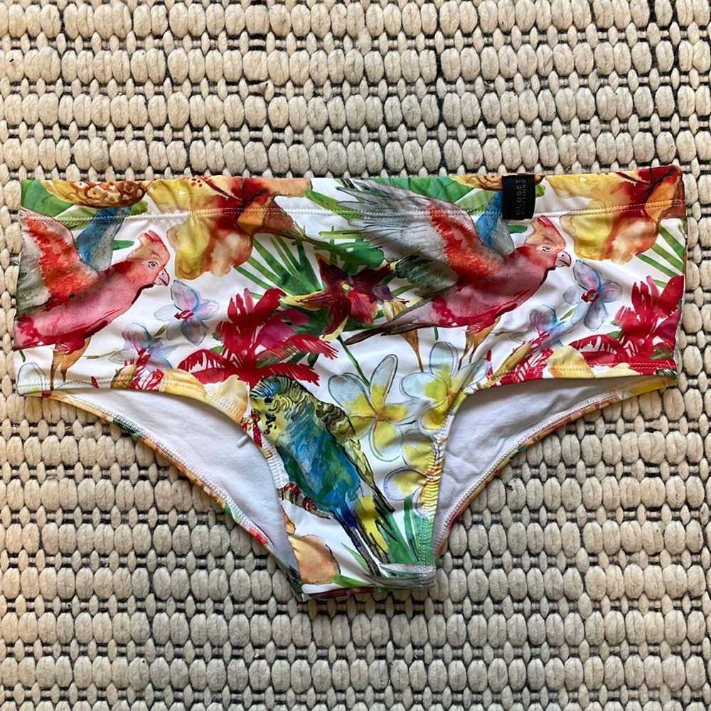Classic Handmade Brazilian Speedo  swim brief size LARGE birds and flowers